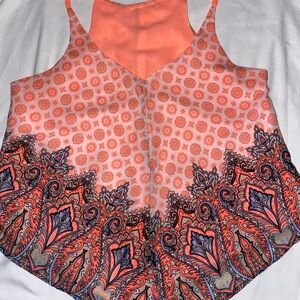 Orange and Blue Asymmetrical Sleeveless Camisole 0184